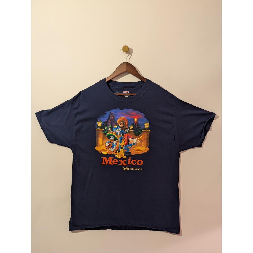 Disney Epcot Mexico T-Shirt Mens XL Navy Good Mickey Donald Mariachi Souvenir